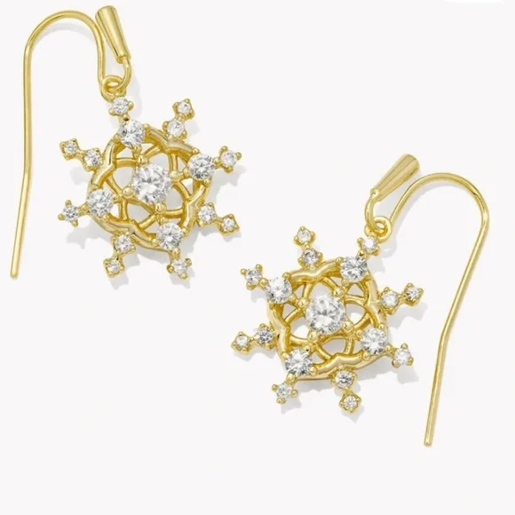 NWT Kendra Scott Gold Snowflake Earrings with Crystals - Picture 1 of 4